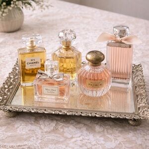 Vintage Vanity Mirrored Tray with Patina